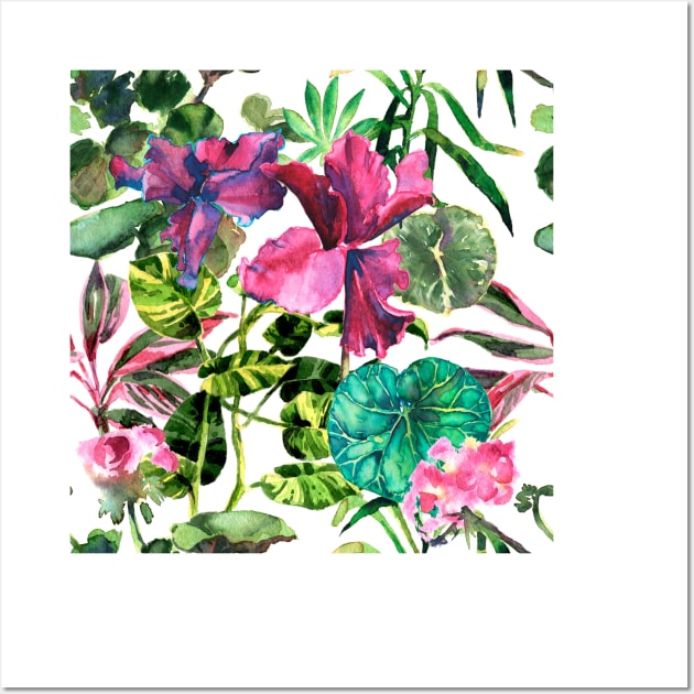 Watercolor tropical leaves and plant Wall Art by Olga Berlet